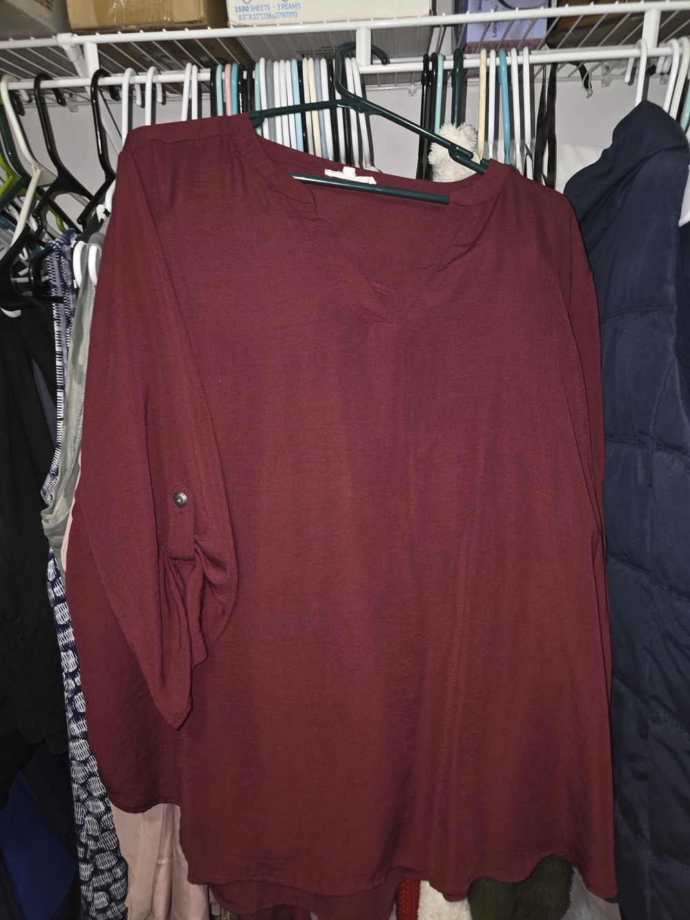 Maurices Wine-Red Notch Neck Roll-Tab Blouse
